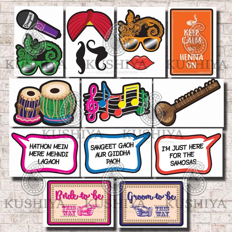 Sangeet / Mehndi Night Photo Props Set of 16 Indian Wedding, Party Signs, Desi, Instant Download, Printable, Print your own, DIY. image 4