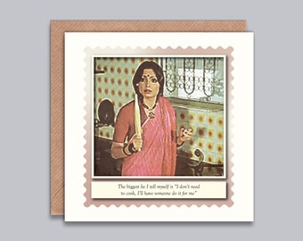 The Biggest Lie I Tell Myself... - Vintage Bollywood Style Card, Dry Humour, Funny, Happy Birthday, Mothers Day, New Home, Newly Weds, Desi.