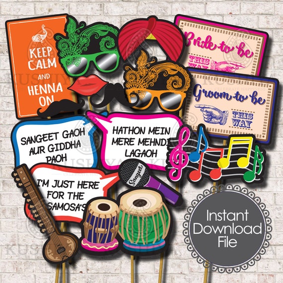 Sangeet Mehndi Night Photo Props Set Of 16 Indian Etsy