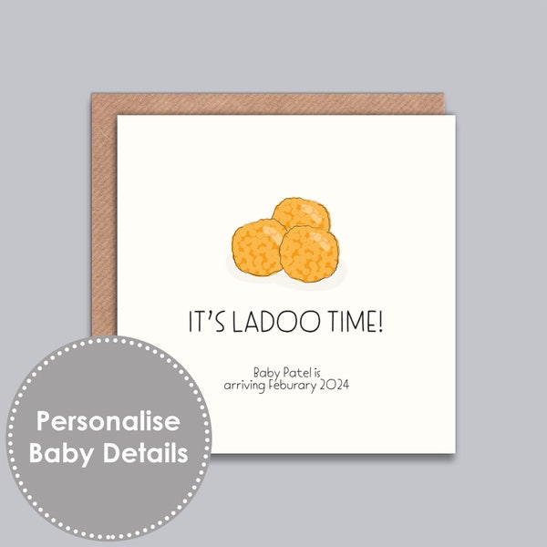 It's Ladoo Time Baby Announcement Card - Surprise Baby, Pregnancy, Desi Parents,  Desi Aunty/Uncle/Grandparents, South Asian, Custom Card