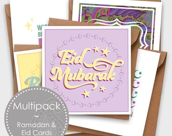Ramadan & Eid Feierkarten - 5er-Set, Bunte Karten, Multipack Set, Eid Mubarak, Ramadan Kareem, Happy Eid, Ramadan Segen.