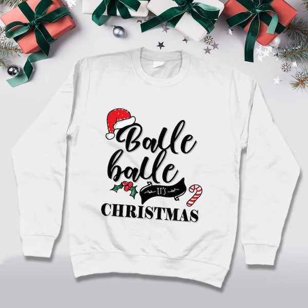 Desi Inspired Christmas Jumper in White - Balle Balle its Christmas, Punjabi Xmas Sweater, Indian themed, Festive, Men's, Women's, Unisex.