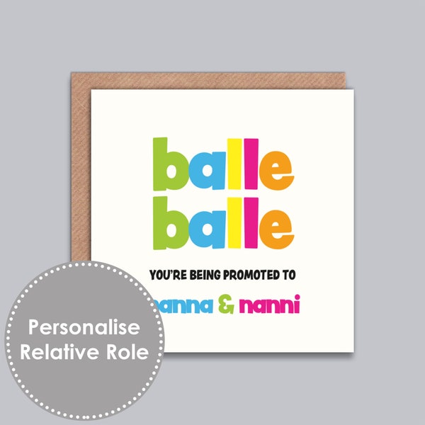 Balle Balle You're Being Promoted to Card - Baby Announcement, Pregnancy, Desi Parents, Grandparents, Indian, Auntie, Uncle, Custom Card.