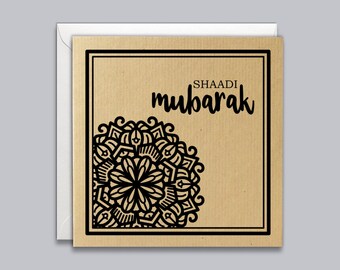 Shaadi Mubarak Card, Mandala Design, Indian Wedding Congratulations, Shaadi Card, Muslim Wedding, Islamic Wedding, Hindu Wedding, Modern.