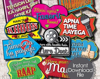 Bollywood Film Dialogue Photo Booth Props  - Set of 10 - Bollywood Party Signs, Desi, Instant Download, Printable, Print your own, DIY Props