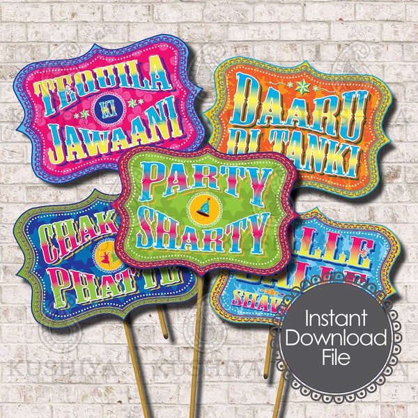 Desi Style Photo Booth Props - Indian Themed, Party Signs, Balle Balle, Instant Download, Printable, Print your own, PDF File, Set of 5