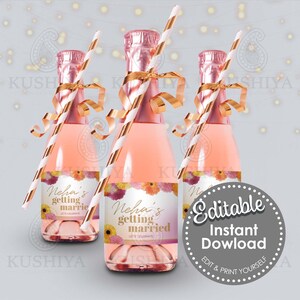 Indian Flower Mini Champagner Flaschenetikett - Mehndi, Sangeet, Brautparty, bearbeitbar, personalisiert, digital, bearbeiten und drucken Sie Ihr eigenes DIY [PSH1]