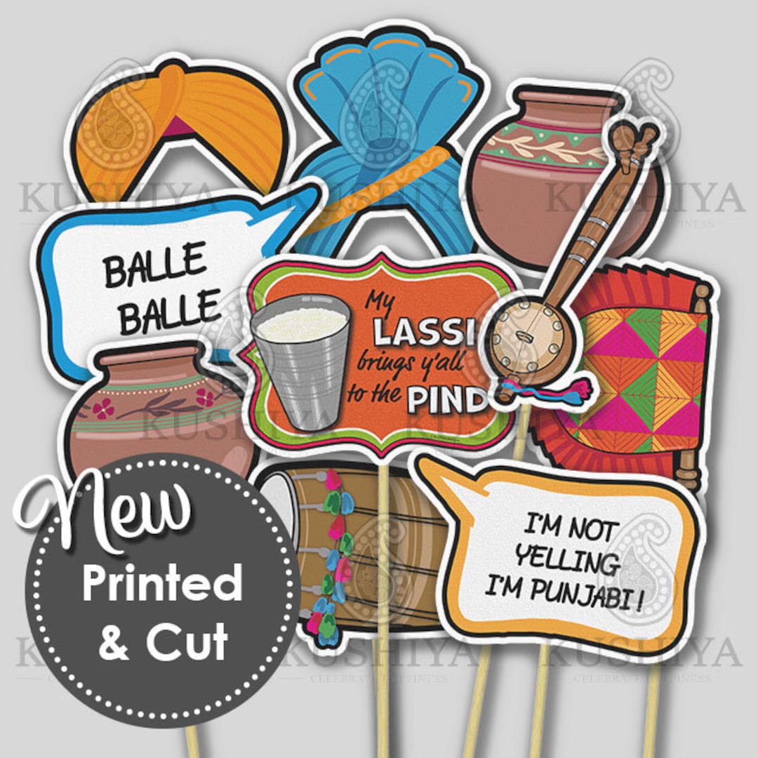 Printed and Cut Punjabi Culture Photo Booth Props Set of 10 Punjabi
