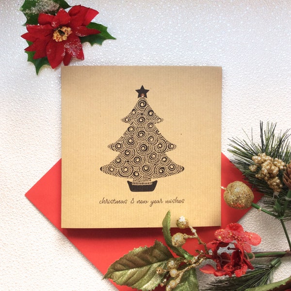 Luxury Christmas Card - Indian Henna Art Inspired Designs, Christmas Tree, Xmas Card, Season's Greetings, Holiday Cards, Festive Season.
