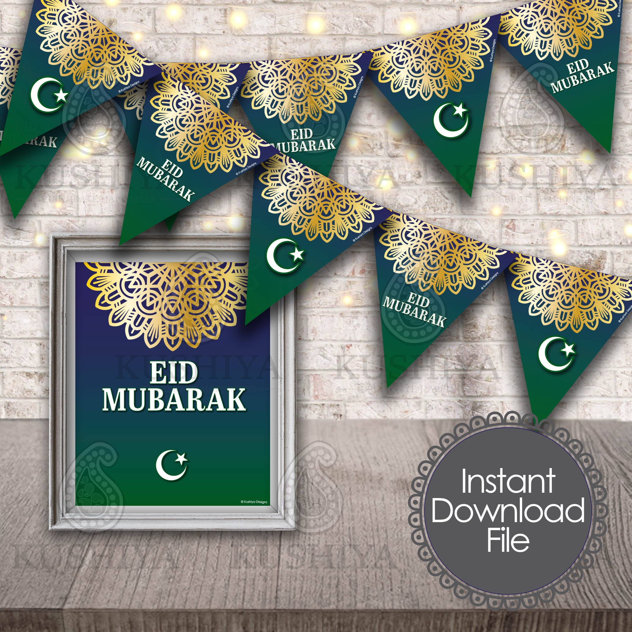Eid Mubarak Bunting Flags & Decorative Print Eid Decoration Etsy