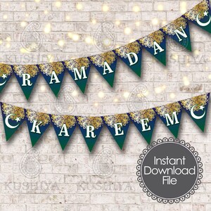 Ramadan Kareem Decoration - Ramadan Bunting Flags, Ramadam Kareem Banner, Party, Printable, Instant Download, Print Your Own, DIY Decoration