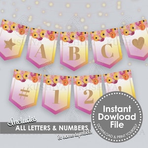 Bandeiras de estamenha com todas as letras de flores indianas - Mehndi, Sangeet, chá de panela, personalizado, digital, imprima seu próprio banner personalizado DIY [PSH1]