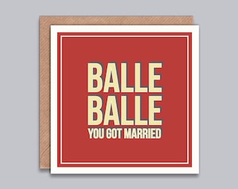 Balle Balle je bent getrouwd, Indiase trouwkaart, bruiloft gefeliciteerd, retro design, hoera, feesten, desi-kaart, modern, leuk.