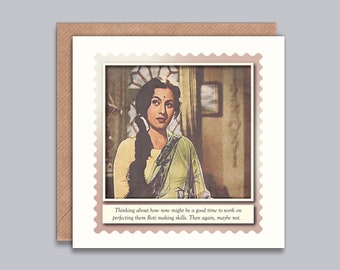 Perfect Roti Making Skills - Vintage Bollywood Style Card, Birthday, Engagement, Desi Banter, Inspiration, Pick Me Up, Thinking of You,