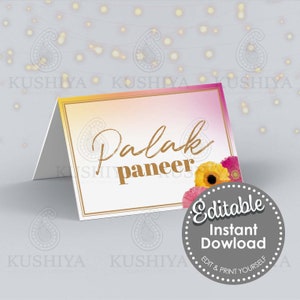 Indian Flower Buffet/Name Tent Cards - Mehndi, Sangeet, Bridal Shower, Editable Personalised, Digital, Edit & Print Your Own DIY [PSH1]