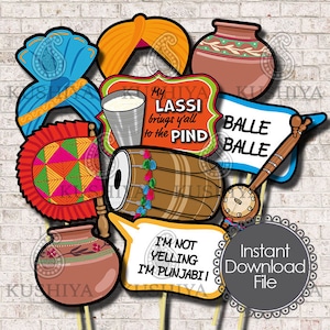 Punjabi Culture Themed Photo Props  - Set of 10 - Desi Style, Party Signs, Wedding, Instant Download, Printable, Print your own, DIY Props.
