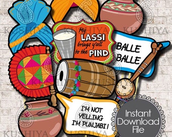 Punjabi Culture Themed Photo Props  - Set of 10 - Desi Style, Party Signs, Wedding, Instant Download, Printable, Print your own, DIY Props.