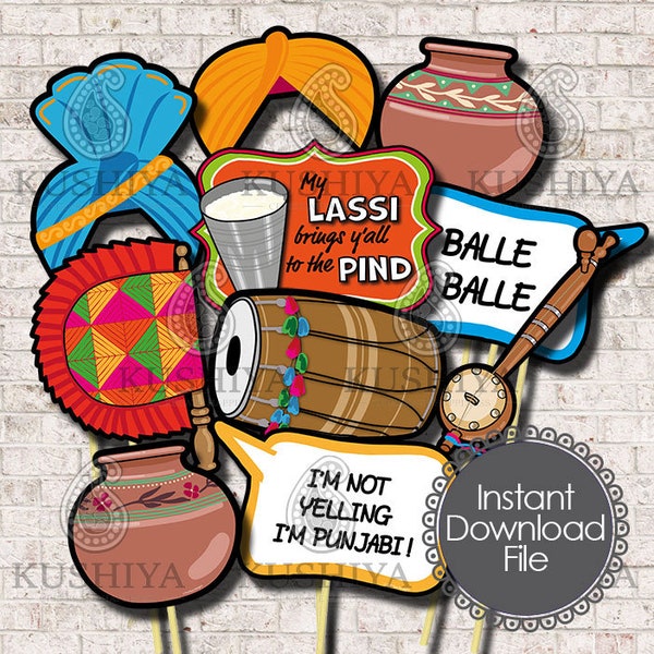 Punjabi Culture Themed Photo Props  - Set of 10 - Desi Style, Party Signs, Wedding, Instant Download, Printable, Print your own, DIY Props.