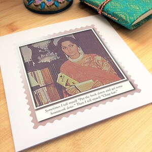 May include: A vintage photo of a woman reading a book with the text "Sometimes I tell myself "Put the book down and get some housework done." Then I tell myself "Chup kar."