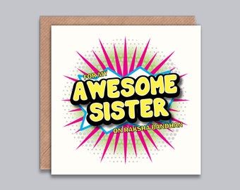 Raksha Bandhan - Card for Sister, Rakhi Greeting, Indian Occasion Card, Best Sister, Comic Style, Awesome Sister, Indian Celebration, Desi
