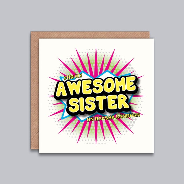 Raksha Bandhan - Card for Sister, Rakhi Greeting, Indian Occasion Card, Best Sister, Comic Style, Awesome Sister, Indian Celebration, Desi