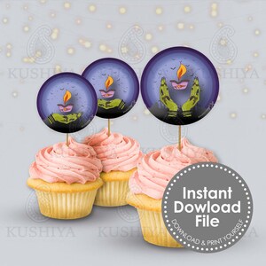 Diwal-o-ween 2&quot; Cupcake Toppers or Stickers - Halloween, Diwali, Desi, Indian Themed, Instant Download, Print Your Own, Avery, DIY [DOW1]