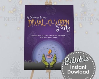 Diwal-o-ween Welcome Sign - Diwali, Halloween, Desi Themed, Indian, Digital File, Instant Download, Edit & Print Your Own [DOW1]
