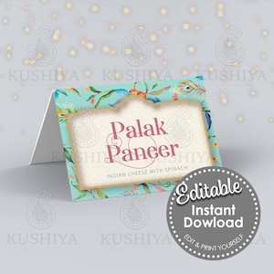 Peacock Theme Buffet/Name Tent Cards - Mehndi, Sangeet, Bridal Shower, Editable Personalised, Digital, Edit & Print Your Own DIY [MYS1]