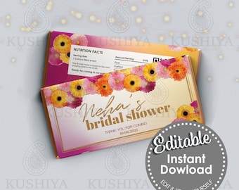 Indian Flower Chocolate Wrapper - Mehndi, Sangeet, Bridal Shower, Editable, Personalised, Instant Download, Edit & Print Your Own DIY [PSH1]
