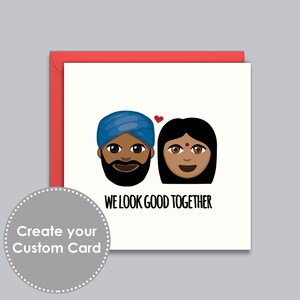 Sikh Paar Karte - anpassbar, Valentines, Liebe, Freundin, Freund, Jahrestag, indisches Paar, Turban, Emoji, ethnische, Desi Karten