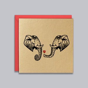 Jubiläumskarte, Elefant mit einer roten Rose, Liebe, Freundin, Freund, Hochzeit, Valentinsgruß, Frau, Mann, stark und sanft, schwul, lesbisch