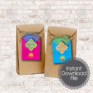 Happy Diwali Colourful Favour Tags - Gift Tags, Printable Labels, Diwali Decoration, Thank You, Party, Instant Download, Print Your Own, DIY