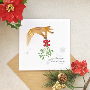 Mistelzweig Weihnachtskarte - Indisch inspirierte Weihnachtskarten, südasiatische Weihnachten, Mehndi, Weihnachtsgrüße, Feiertagskarte, festliche Jahreszeit.