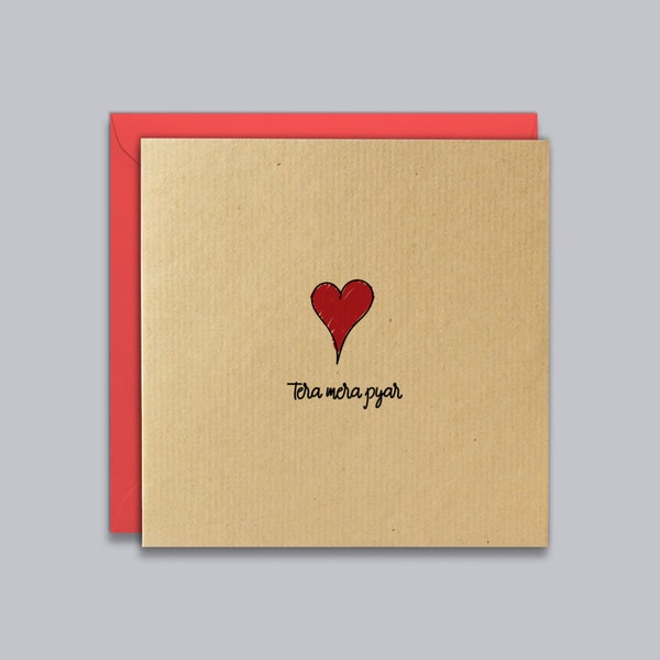 Desi Valentines Card - Tera Mera Pyar, Red Heart, Anniversary Card, Wedding, Girlfriend, Boyfriend, Wife, Husband, Indian, Punjabi, Hindi.