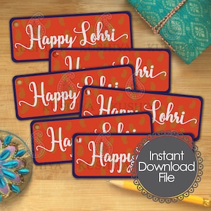 Happy Lohri Favour Tags, Gift Tags, Instant Download, Printable, Lohri Celebrations, Lohri Party, Lohri Stationery, Print your own, DIY