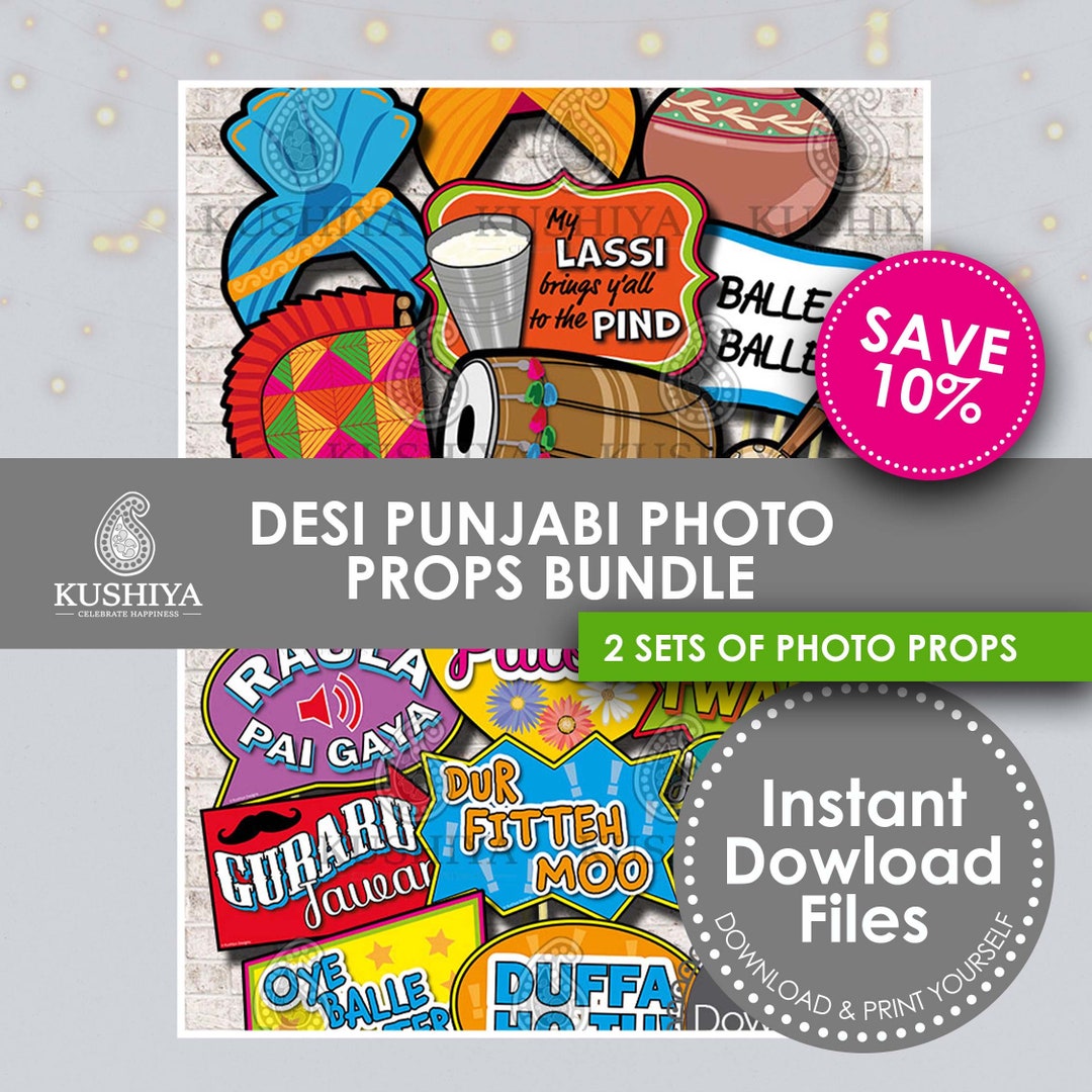 Desi Punjabi Themed Photo Props Bundle Includes 2 Sets of Photo Props