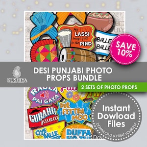 Desi Punjabi Themed Photo Props Bundle - Includes 2 sets of Photo Props, Punjabi Style Party, Instant Download, Printable, Digital, DIY.