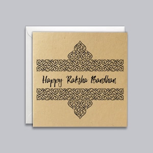 Glückliche Raksha Bandhan Karte, Bordürendesign, Rakhi Gruß, indische Anlasskarte, Bruder, Schwester, indische Feier, Desi-Karte,