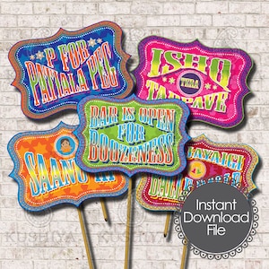 Indian Themed Photo Booth Props - Desi Style, Party Signs, Balle Balle, Instant Download, Printable, Print your own, PDF File, Set of 5