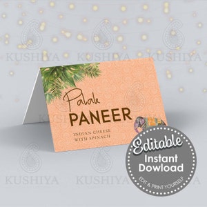 Indian Elephant Buffet/Name Tent Cards - Mehndi, Sangeet, Bridal Shower, Editable Personalised, Digital, Edit & Print Your Own DIY [HTS1]