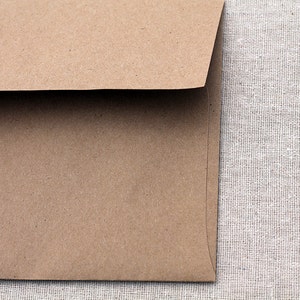 May include: A brown paper envelope with a flap on the top. The envelope is lying flat on a white textured surface.