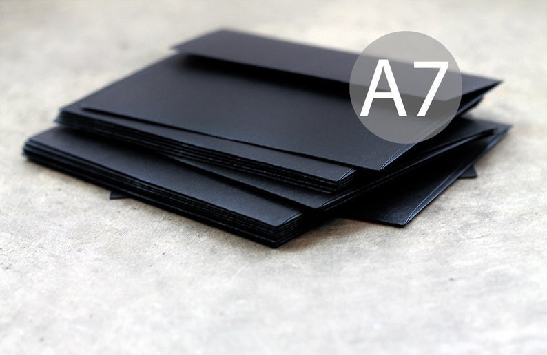 25 5x7 Metallic Black Envelopes - A7 Metallic Black Envelopes - Black Wedding Envelopes (true size 5 1/4" x 7 1/4") image 1