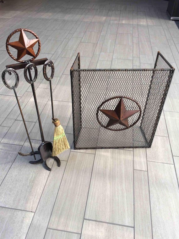Fireplace Screen With Tin Star And Rope Look Outline Folding Etsy
