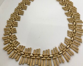 Vintage Crown Trifari Gold Plated Collar Necklace with A Timeless Polynesian Aesthetic - RARE