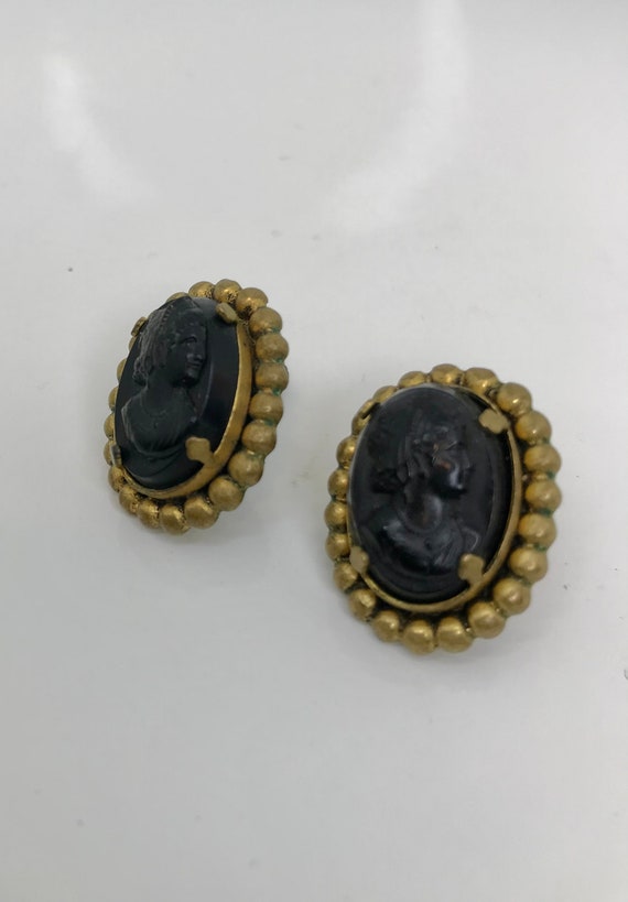 Vintage Victorian Era Glass Mourning Cameo Earrin… - image 2