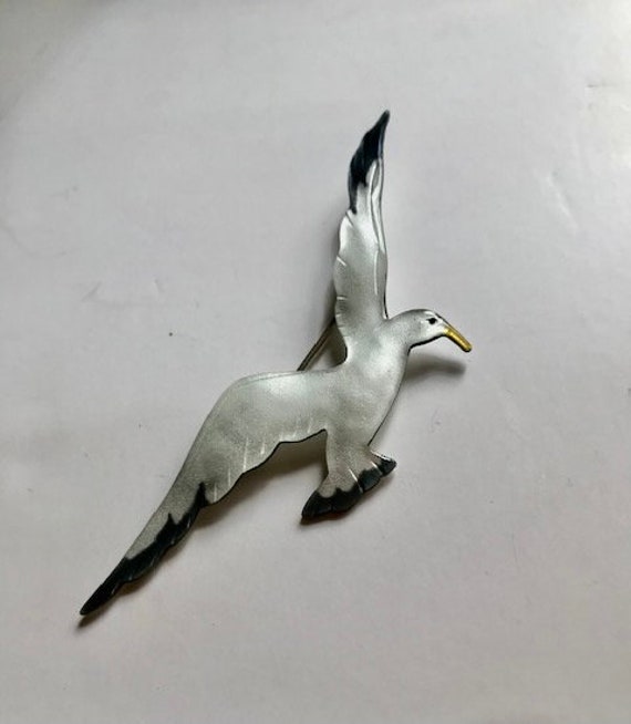 Sterling Silver Enameled Seagull Brooch - Magnific