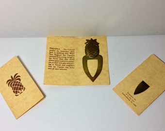 Vintage Brass Pineapple Bookmarks or Memo Clips - Set of 3