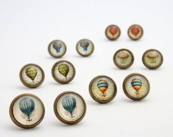 Hot Air Balloon Stud Earrings | Handmade Travelling Earrings | Antique Bronze Sky Travel Ear Studs