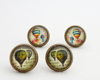 Hot Air Balloon Stud Earrings | Handmade Travelling Earrings | Antique Bronze Sky Travel Ear Studs