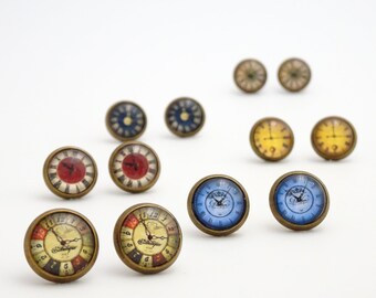 Clock Face Earrings | Steampunk Watch Face Ear Studs |